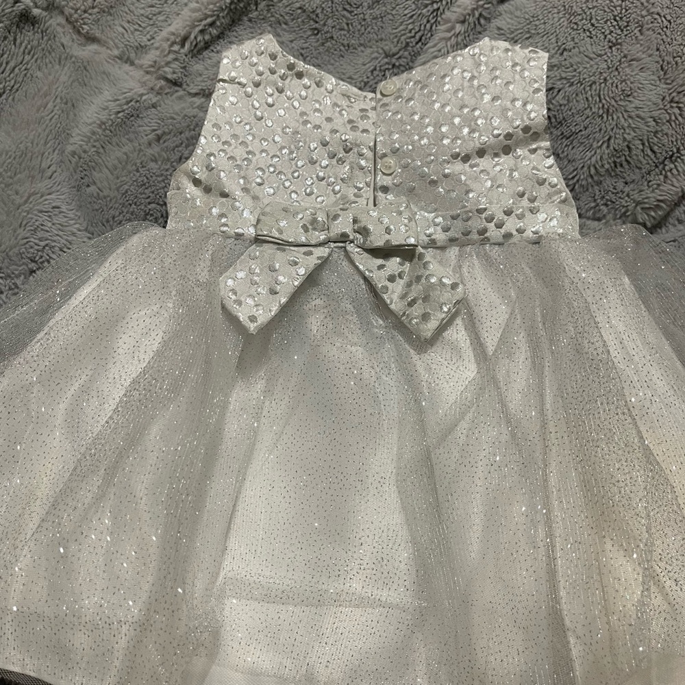 Twinkle Tulle Delight - White and silver dress (6-9 months)